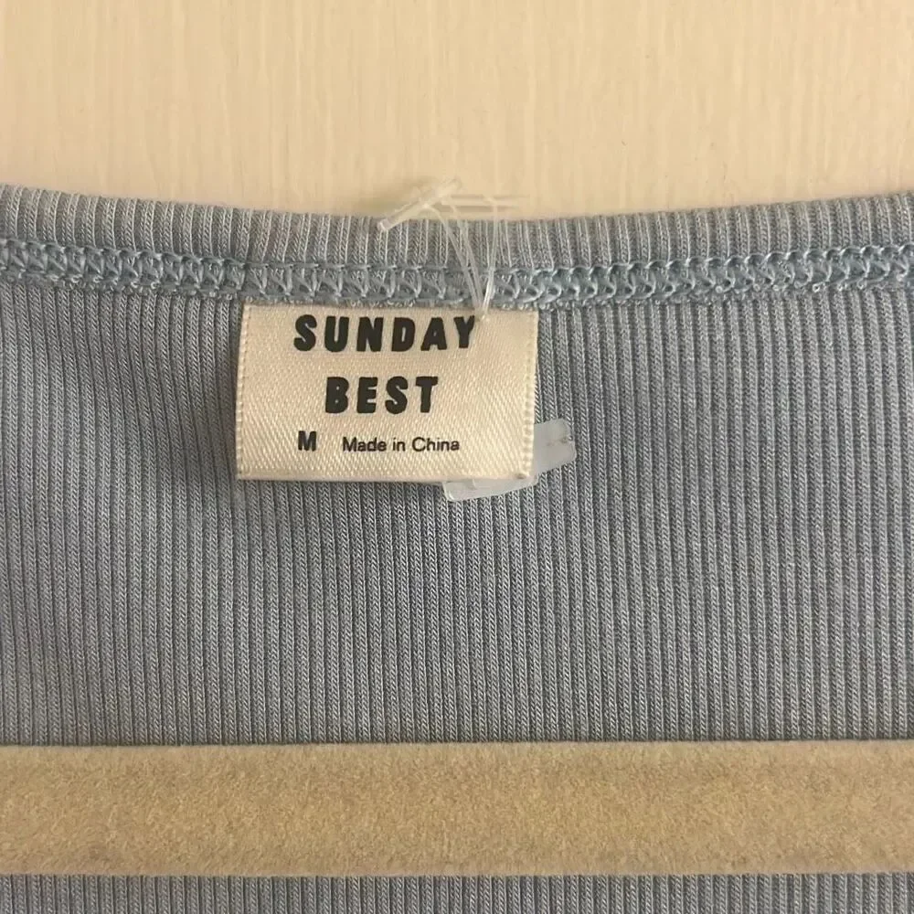 ✨Aritzia Sundays Best Ribbed Open Back Cropped Blue Sz Medium Top✨